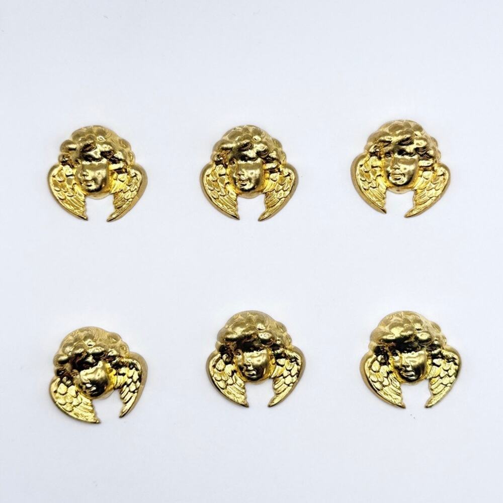 Lot of 6 Angel Cherub Busts Stamped Brass 10K GP Jewelry Making Crafting